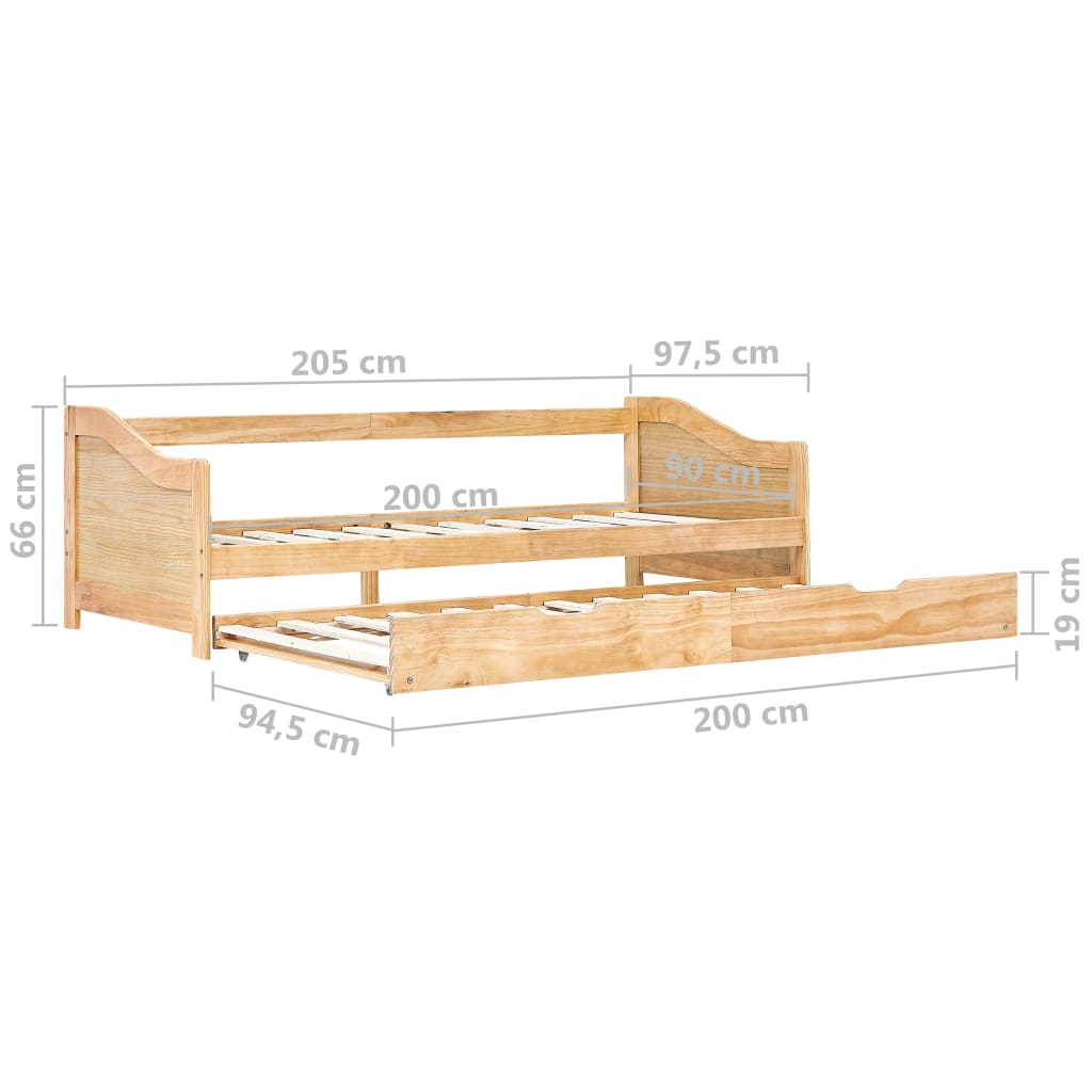 Okvir za krevet na razvlačenje od borovine 90 x 200 cm