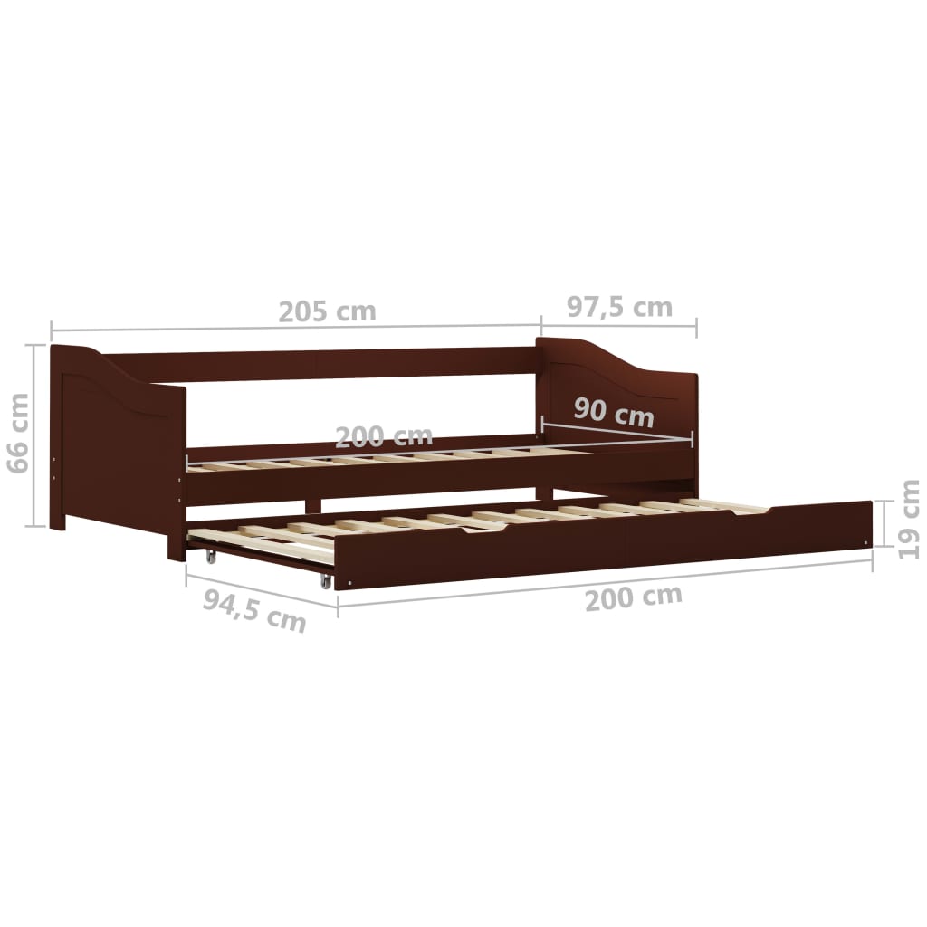 Okvir za krevet na razvlačenje od borovine tamnosmeđi 90x200 cm