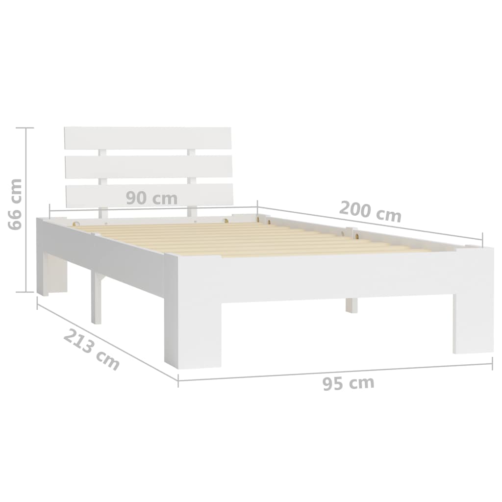Okvir za krevet od masivne borovine bijeli 90 x 200 cm