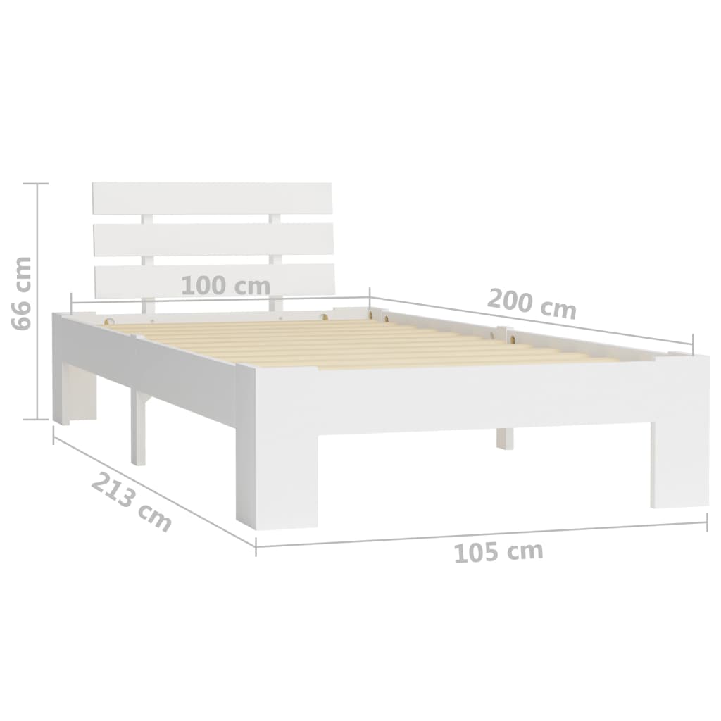 Okvir za krevet od masivne borovine bijeli 100 x 200 cm