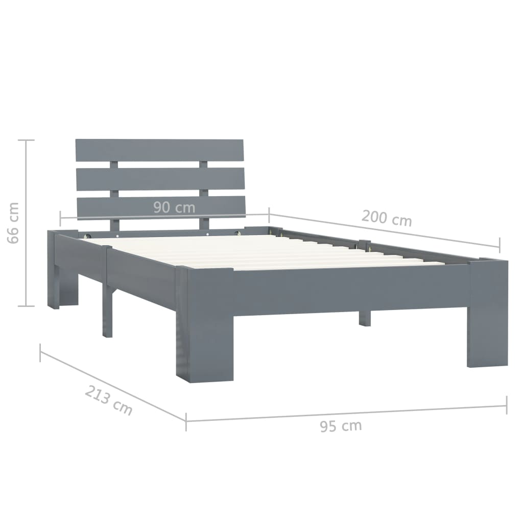 Okvir za krevet od masivne borovine sivi 90 x 200 cm