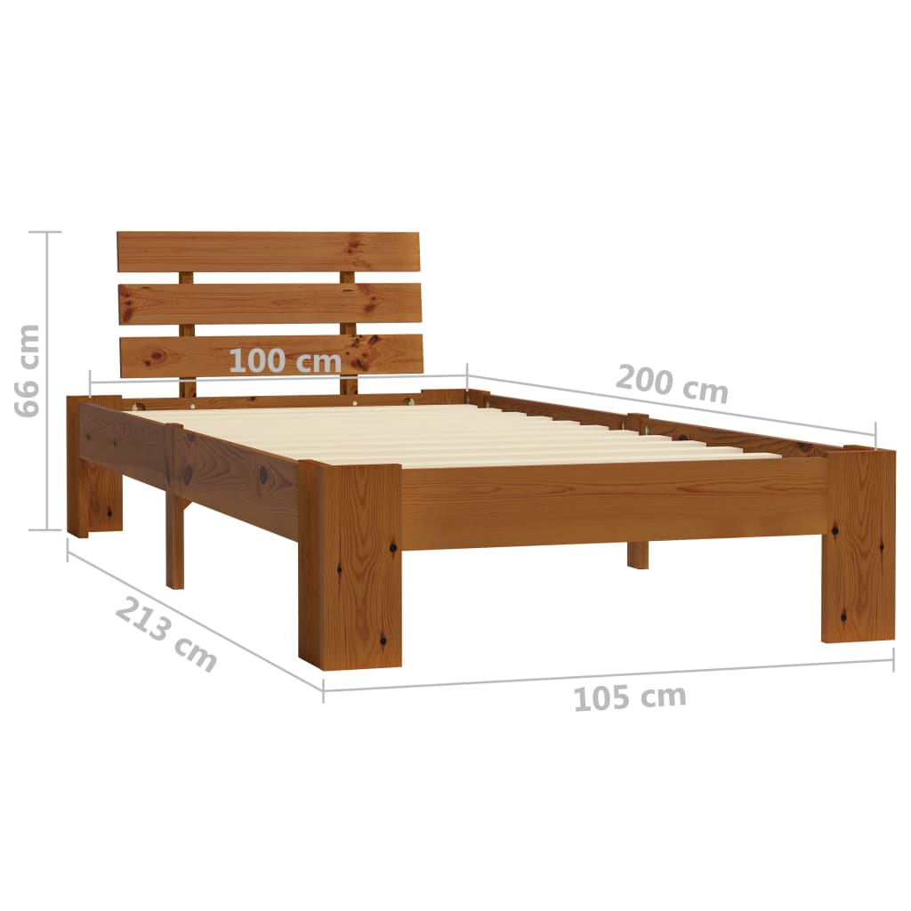 Okvir za krevet od masivne borovine boja meda 100 x 200 cm