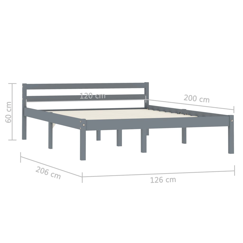 Okvir za krevet od masivne borovine sivi 120 x 200 cm