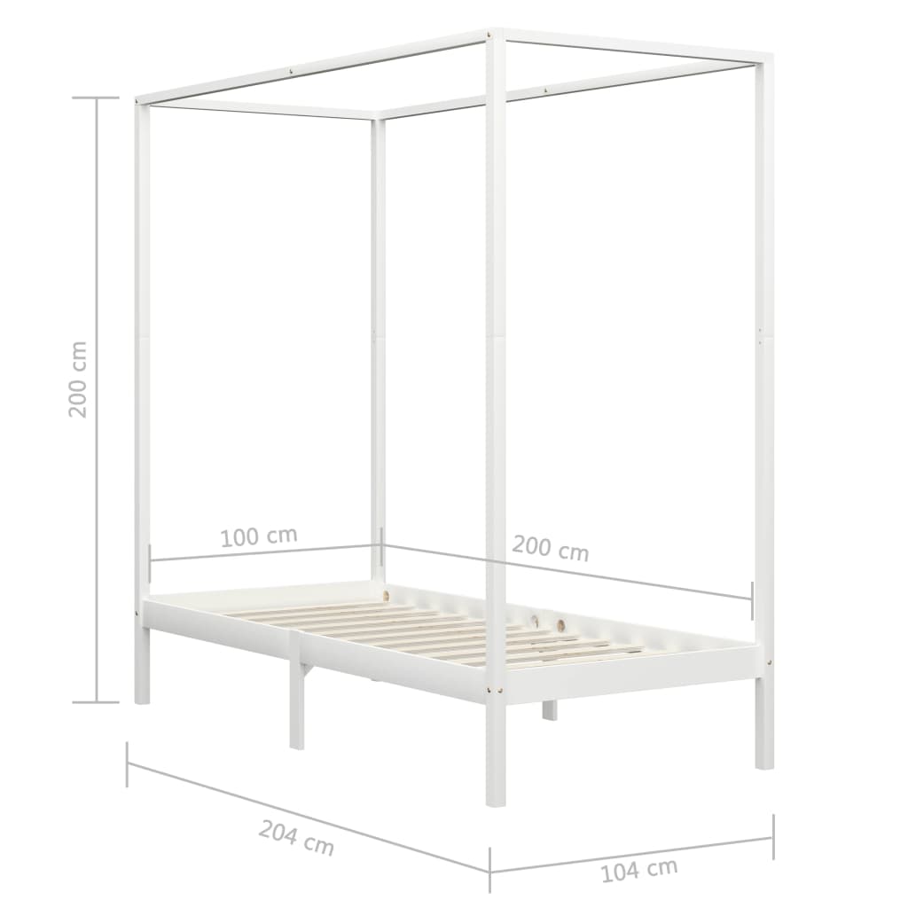 Okvir za krevet s baldahinom od borovine bijeli 100 x 200 cm