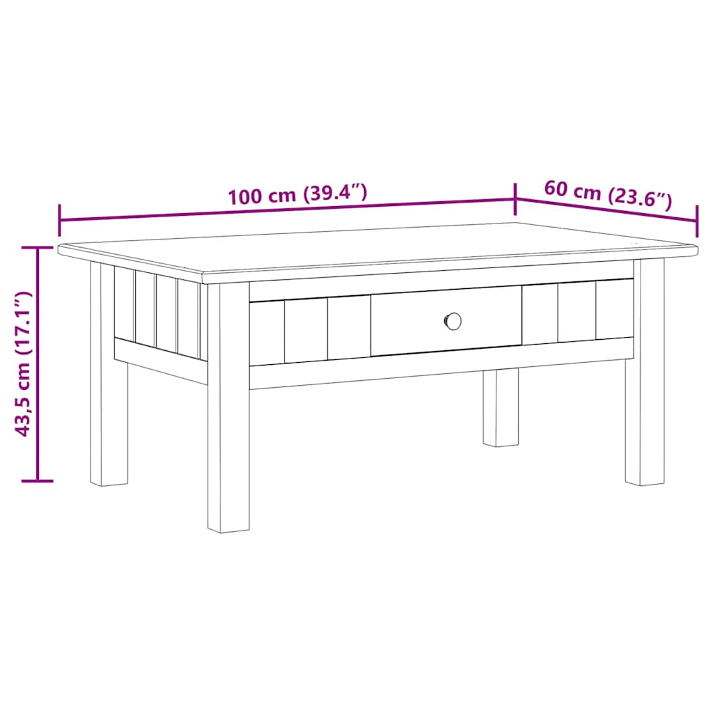 Stolić za kavu od borovine sivi 100x60x43,5 cm asortiman Panama