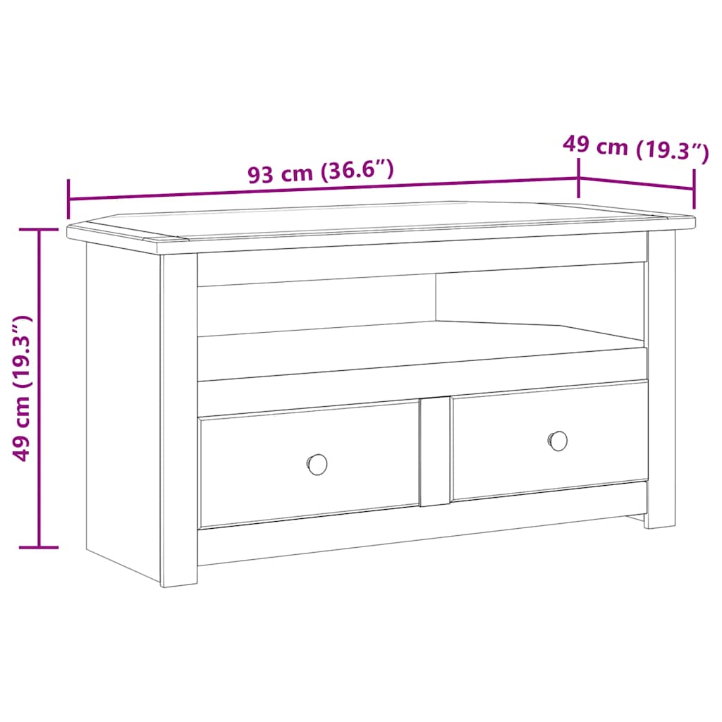 Kutni TV ormarić od borovine bijeli 93x49x49 cm Panama Range