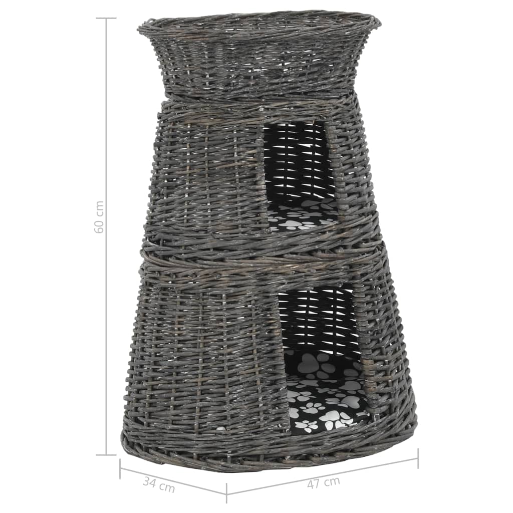 3-dijelni set košara za mačke s jastucima sivi 47x34x60 cm vrba