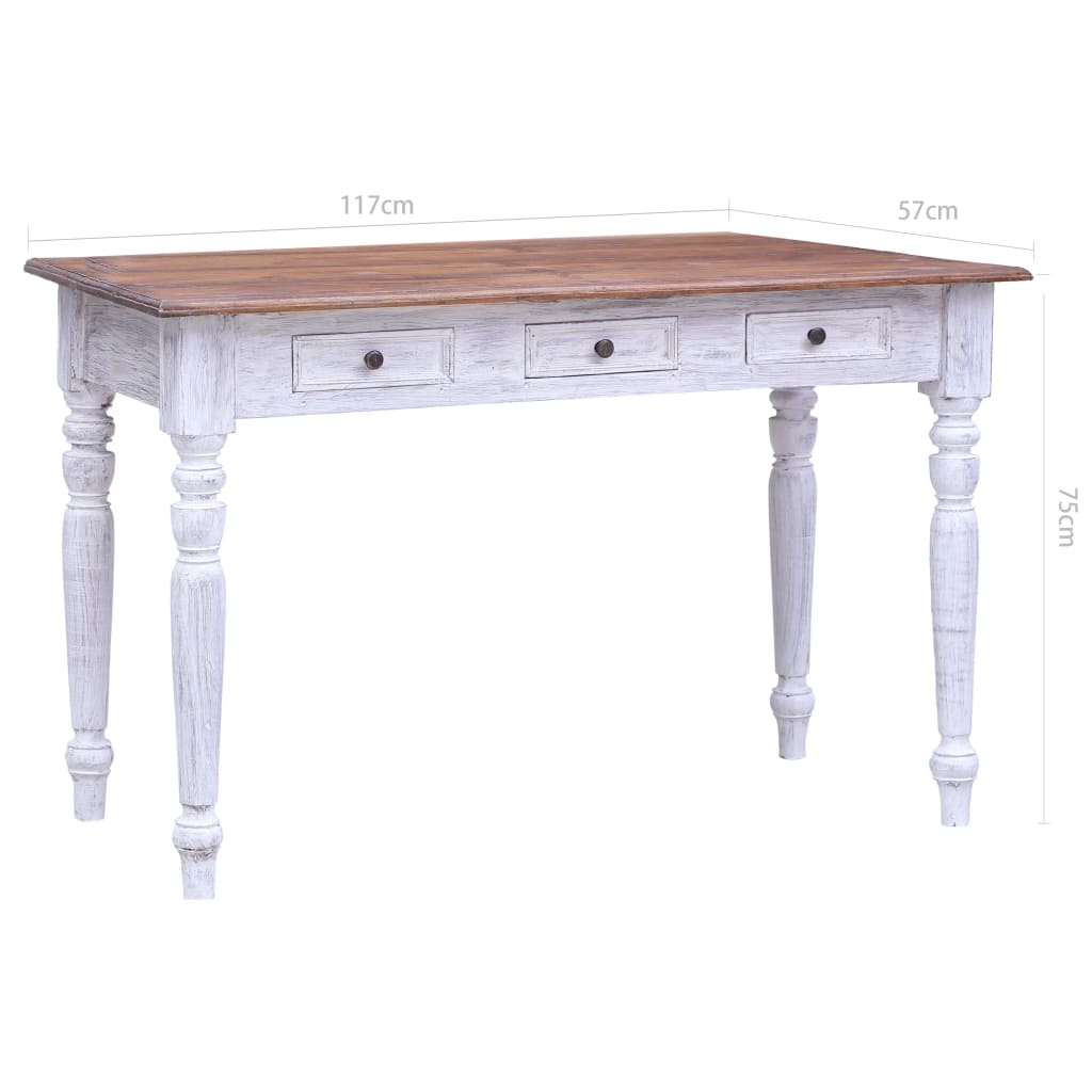 Radni stol s ladicama bijeli 117 x 57 x 75 cm masivni mahagonij