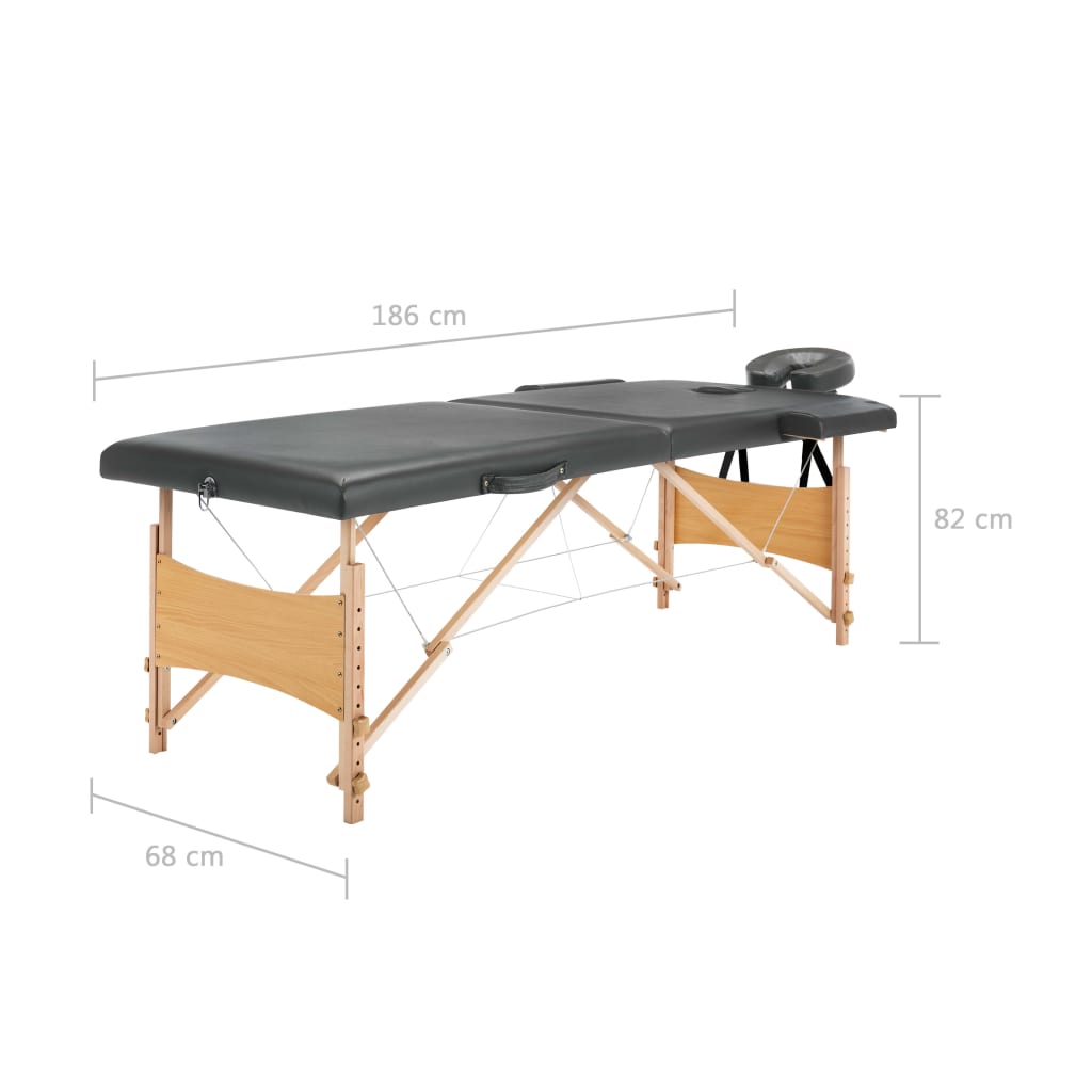 Masažni stol s 2 zone i drvenim okvirom antracit 186 x 68 cm