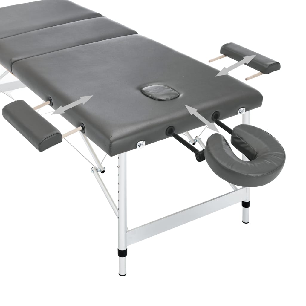 Masažni stol s 3 zone i aluminijskim okvirom antracit 186x68 cm