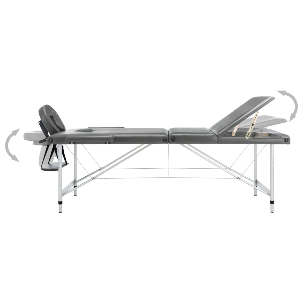 Masažni stol s 3 zone i aluminijskim okvirom antracit 186x68 cm