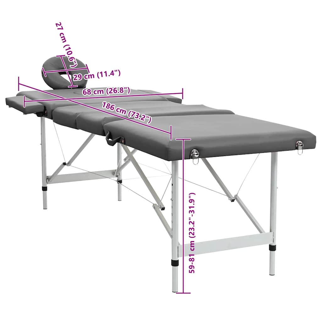 Masažni stol s 4 zone i aluminijskim okvirom antracit 186x68 cm