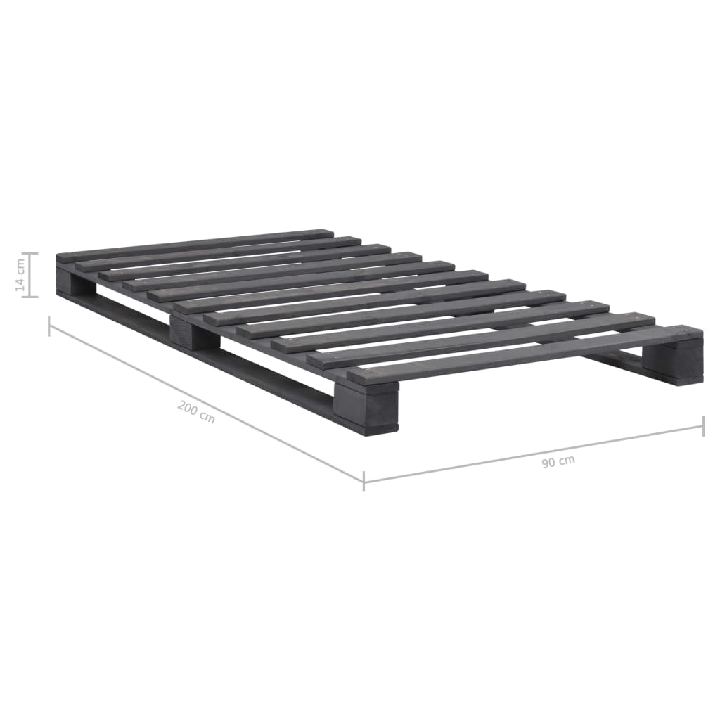 Okvir za krevet od paleta od masivne borovine sivi 90 x 200 cm