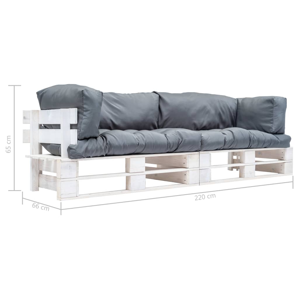 2-dijelni vrtni set sofa od paleta sa sivim jastucima borovina