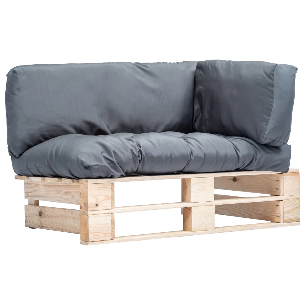Vrtna sofa od paleta od borovine sa sivim jastucima