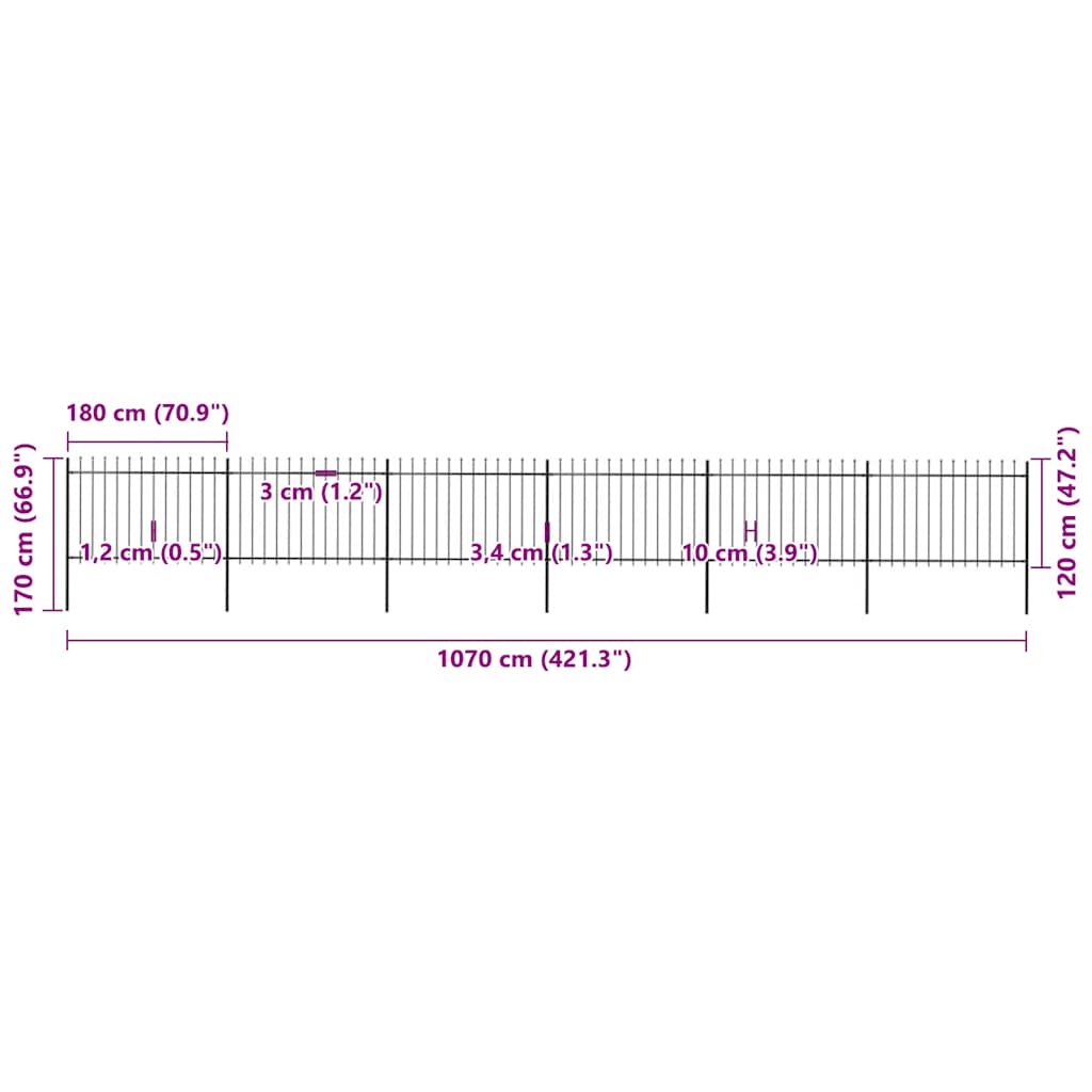 Vrtna ograda s vrhom koplja Čelik 1070x120 cm Crna