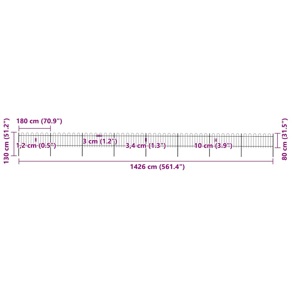Vrtna ograda s obručem na vrhu Čelik 1426 x 80 cm Crna