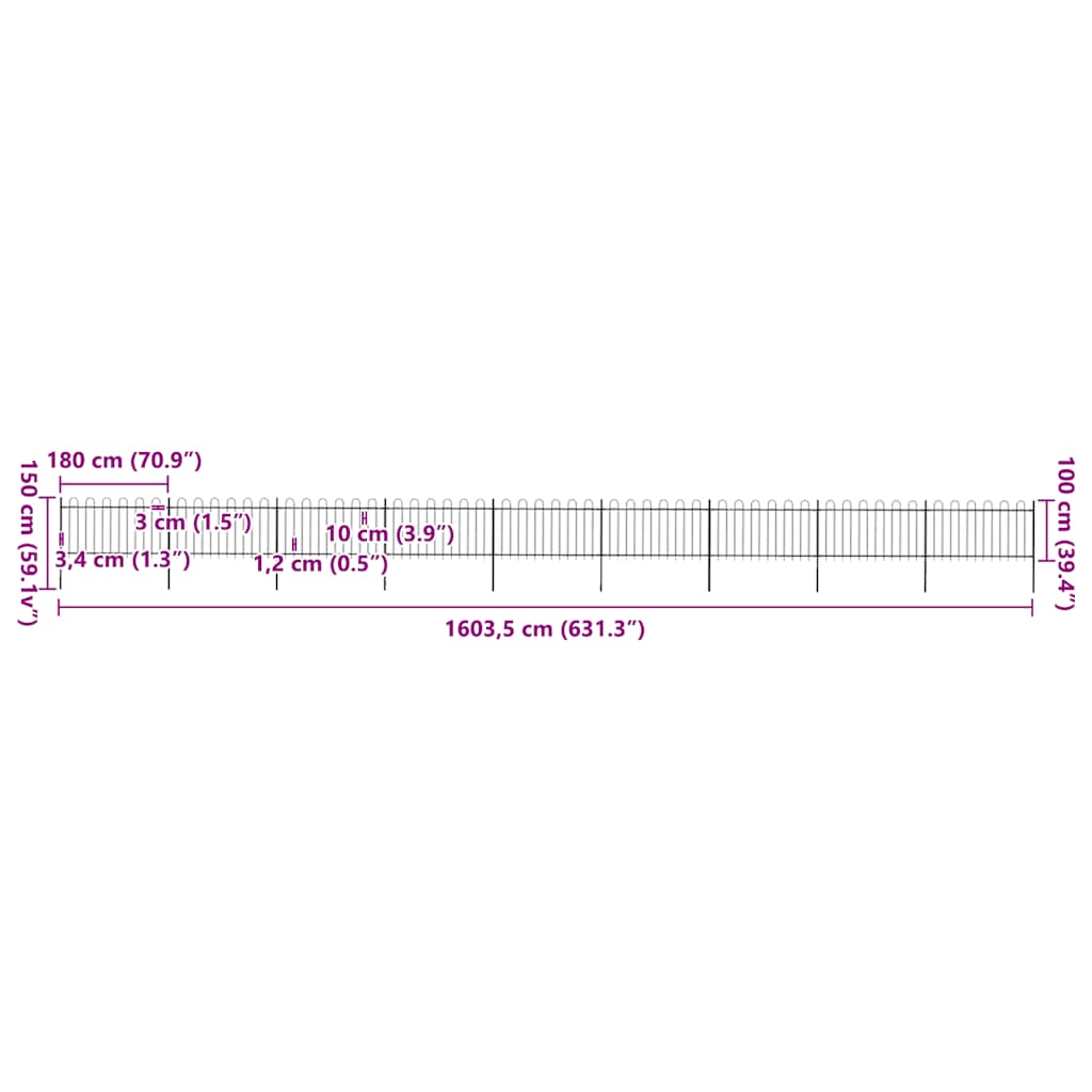 Vrtna ograda s obručem na vrhu Čelik 1603,5x100 cm Crna