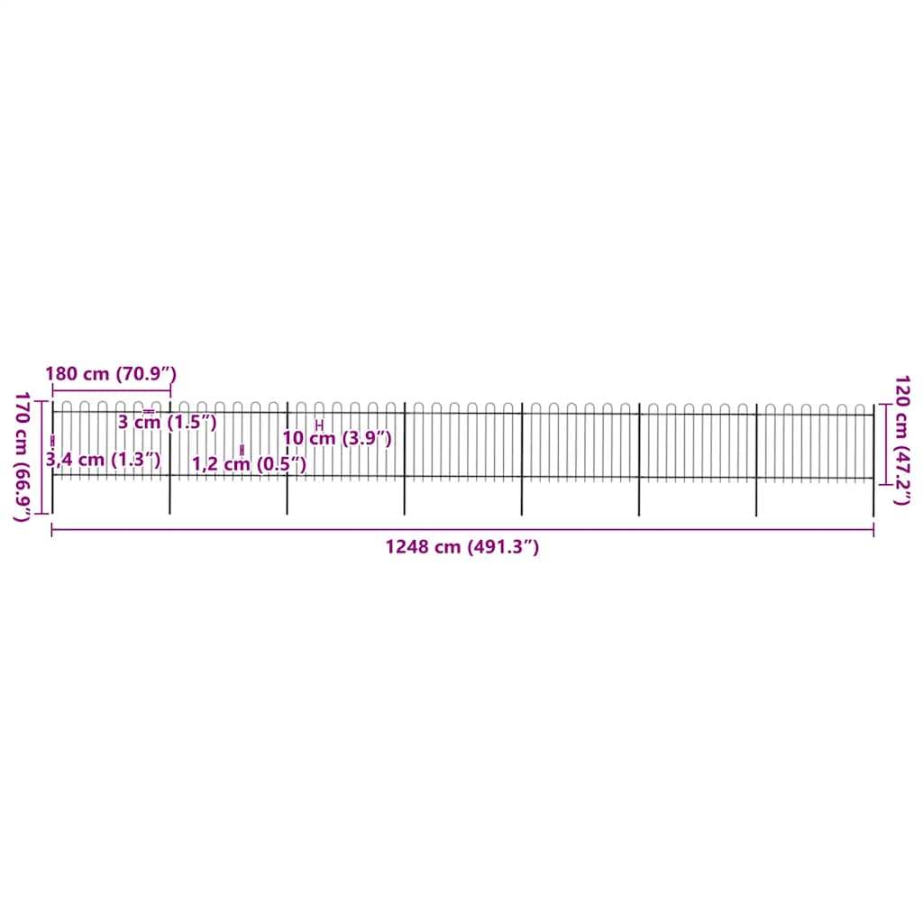 Vrtna ograda s obručem na vrhu Čelik 1248 x 120 cm Crna