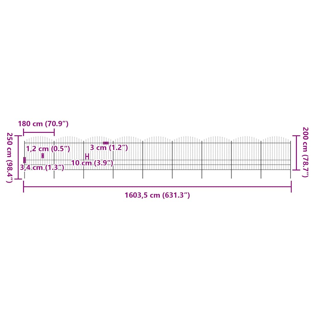 Vrtna ograda s vrhom koplja Čelik 1603,5x200 cm Crna