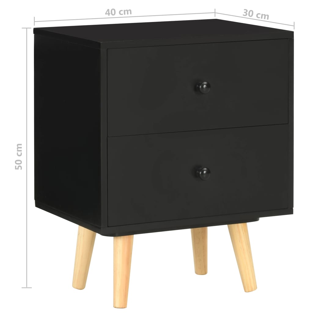 Noćni ormarići 2 kom crni 40 x 30 x 50 cm od masivne borovine