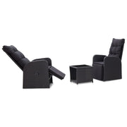 3-dijelni bistro set od poliratana s jastucima crni
