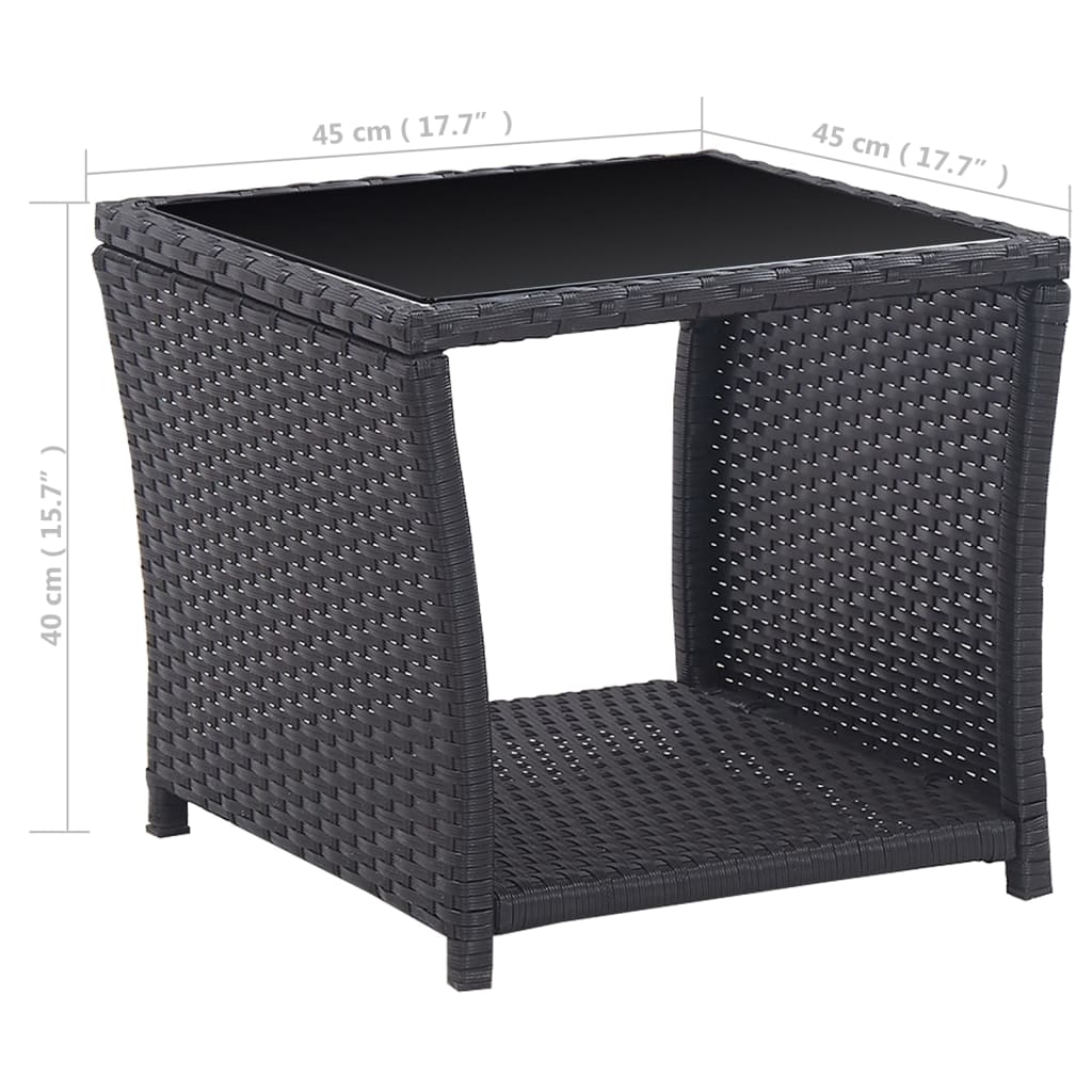 3-dijelni bistro set od poliratana s jastucima crni