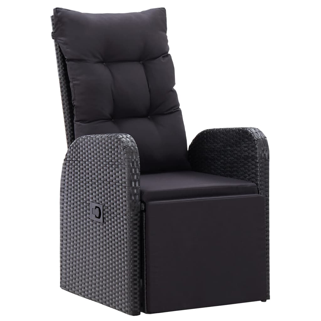 3-dijelni bistro set od poliratana s jastucima crni
