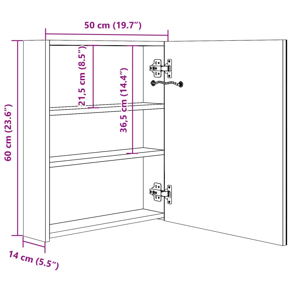 LED kupaonski ormarić s ogledalom 50 x 13,5 x 60 cm