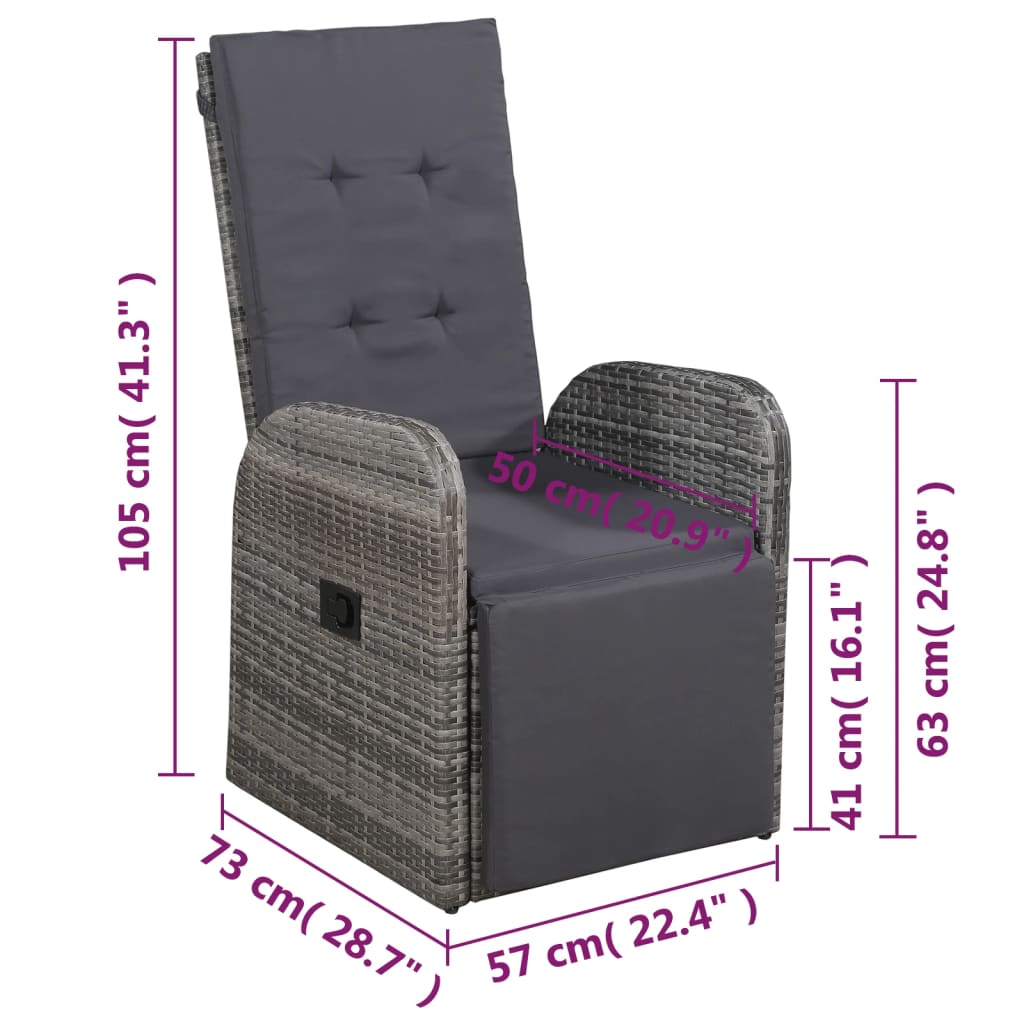 3-dijelni bistro set od poliratana s jastucima sivi