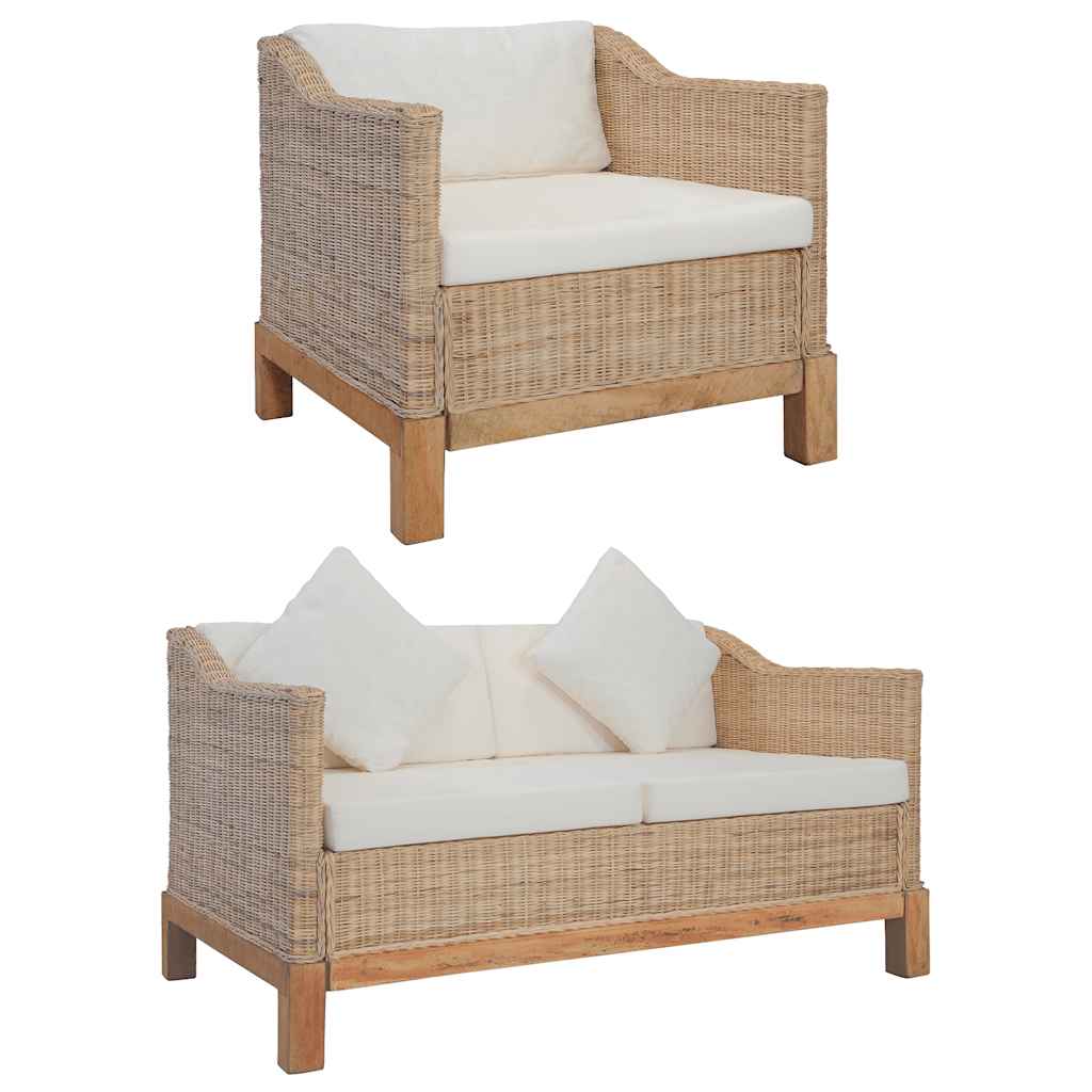 2-dijelni set sofa od prirodnog ratana s jastucima