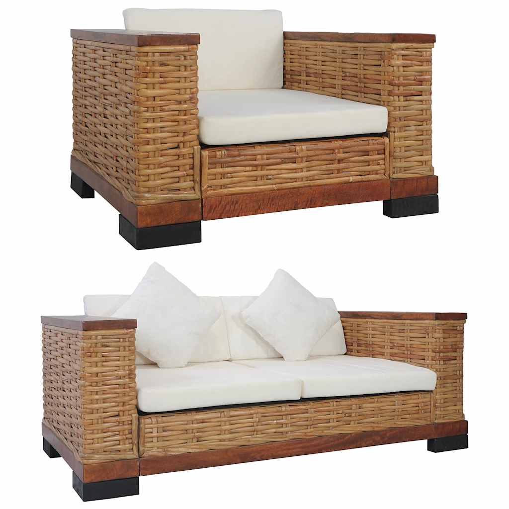2-dijelni set sofa od prirodnog ratana s jastucima smeđi