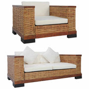2-dijelni set sofa od prirodnog ratana s jastucima smeđi
