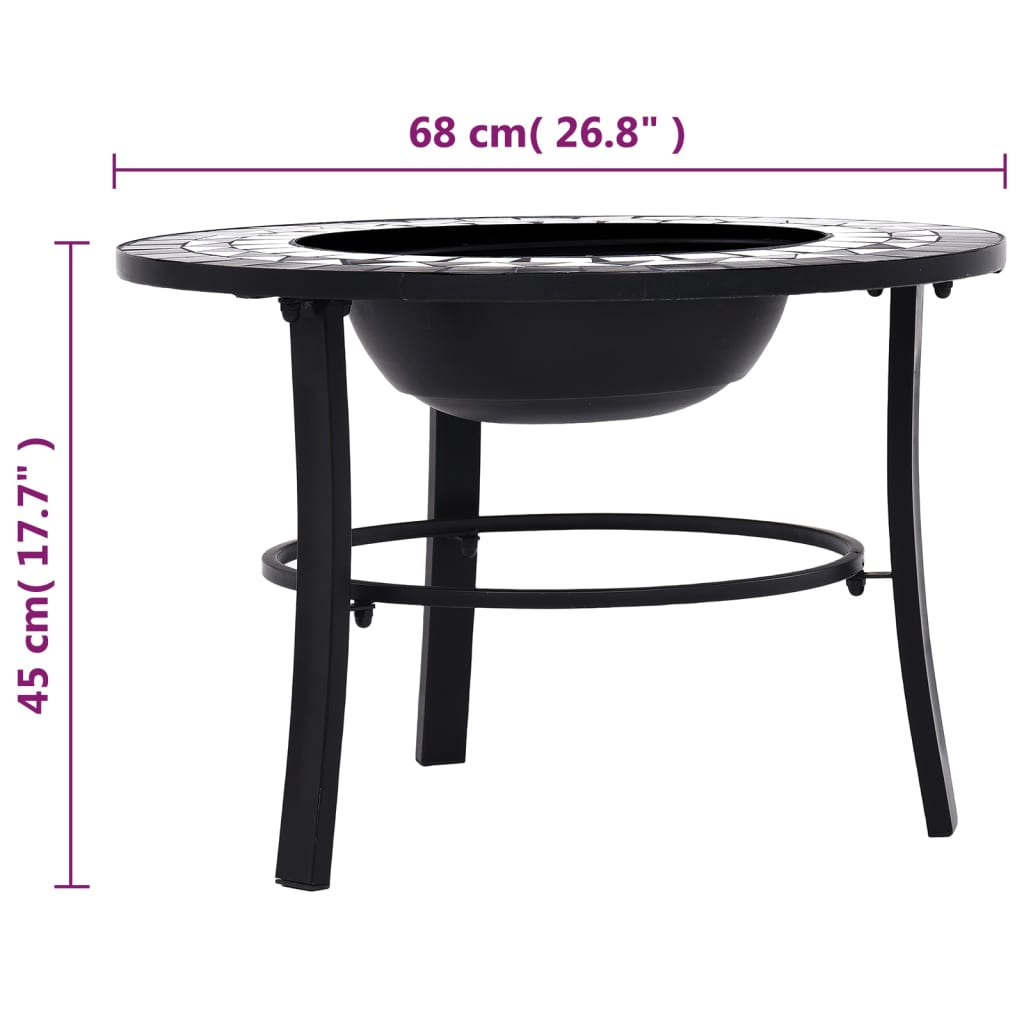 Posuda za vatru s mozaikom crno-bijela 68 cm keramička