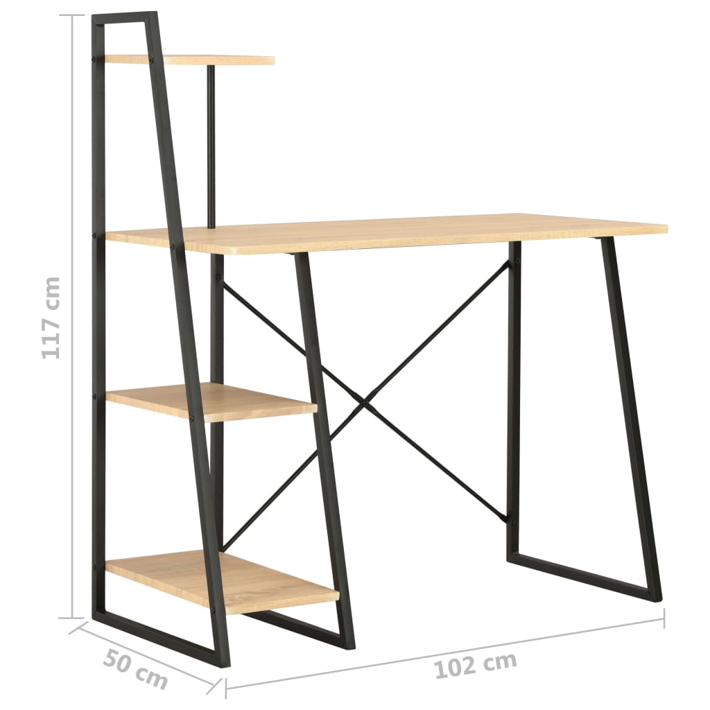 Radni stol s policama crni i boja hrasta 102 x 50 x 117 cm