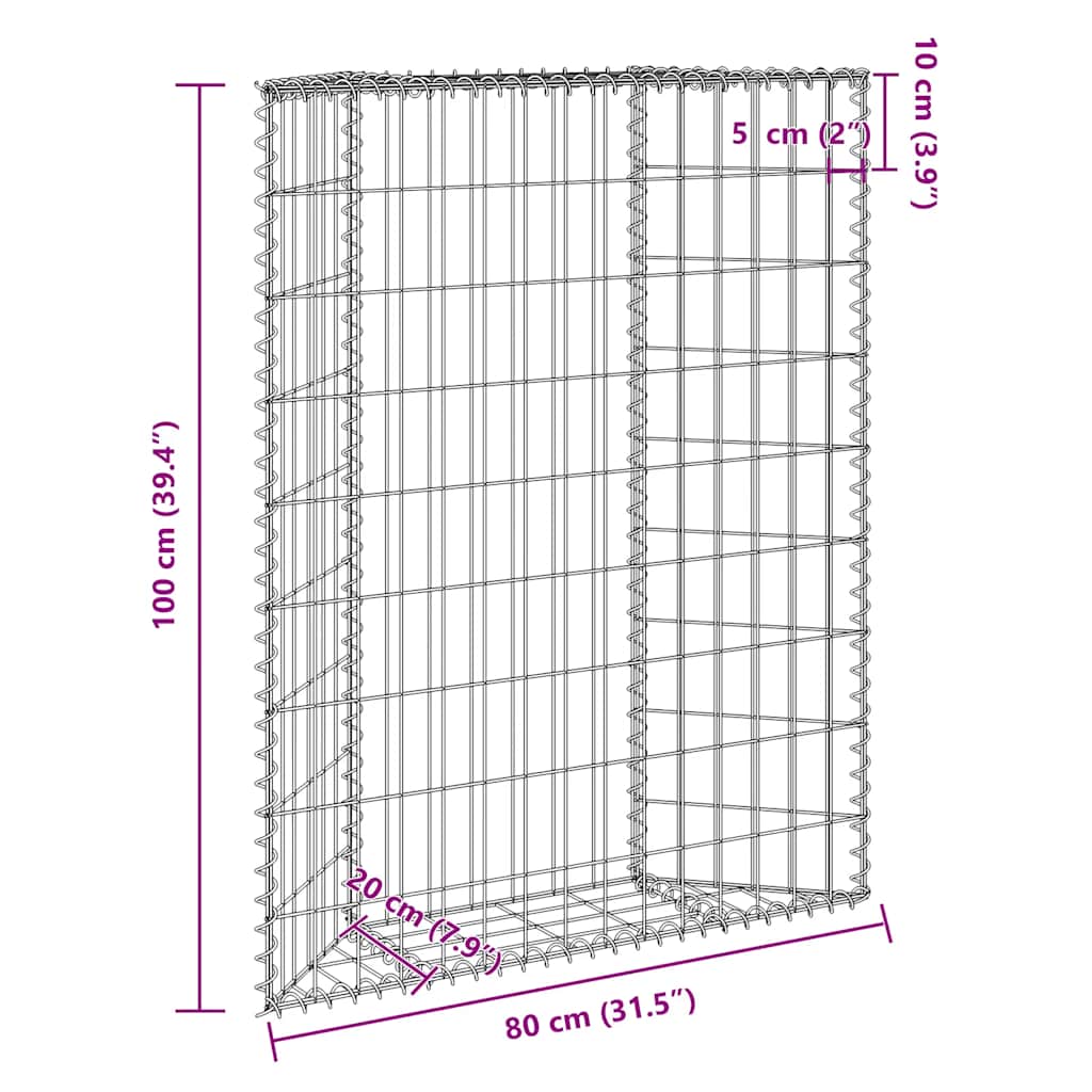 Trapezna gabionska gredica od pocinčanog čelika 80x20x100 cm
