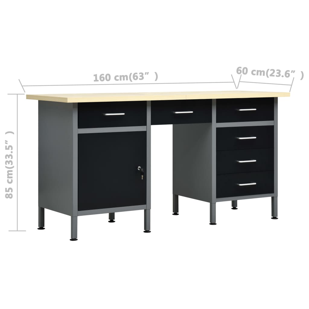 Radni stol crni 160 x 60 x 85 cm čelični