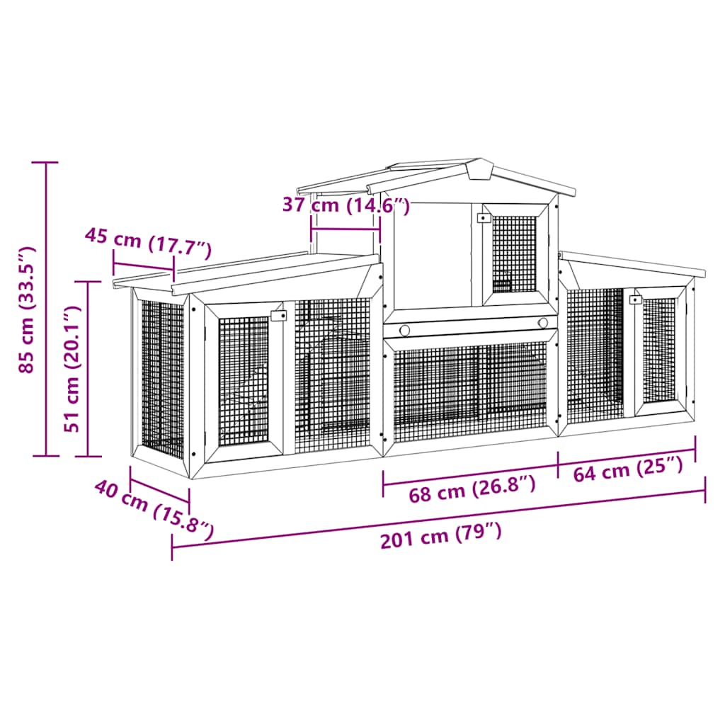 Vanjski veliki kavez za zečeve sivo-bijeli 201x45x85 cm drveni
