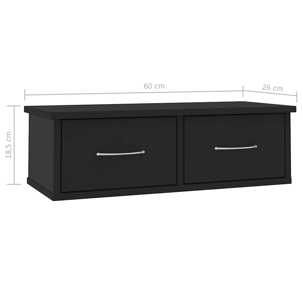 Zidna polica s ladicama crna 60x26x18,5 cm konstruirano drvo