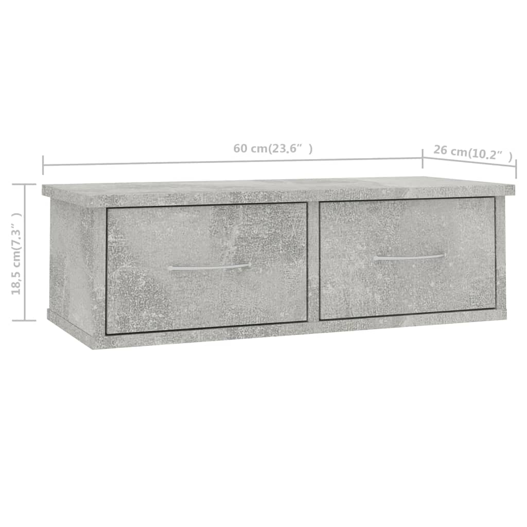 Zidna polica s ladicama boja betona 60 x 26 x 18,5 cm drvena