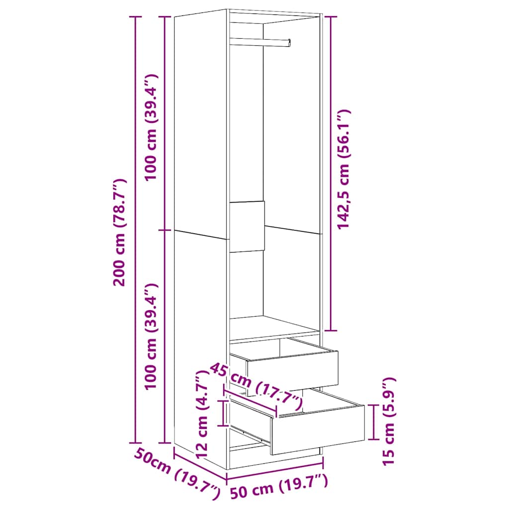 Ormar s ladicama crni 50 x 50 x 200 cm od konstruiranog drva