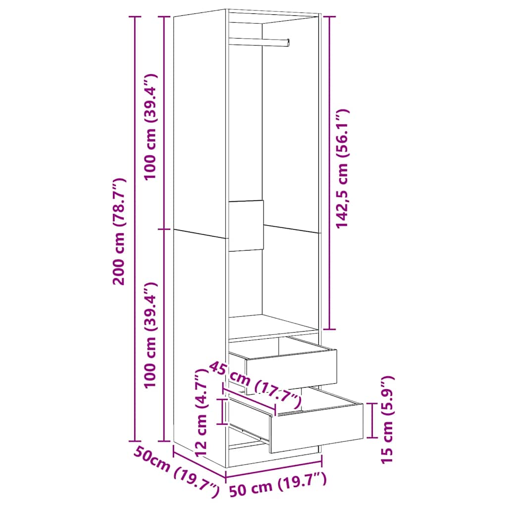 Ormar s ladicama boja hrasta 50x50x200 cm od konstruiranog drva