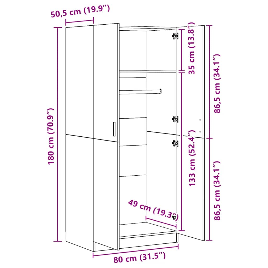 Ormar crni 80 x 52 x 180 cm od konstruiranog drva