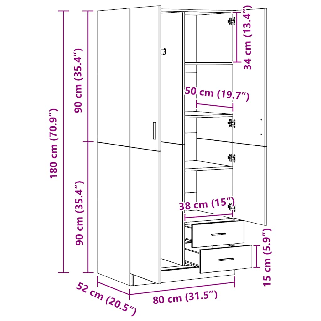 Ormar boja hrasta sonome 80 x 52 x 180 cm od konstruiranog drva