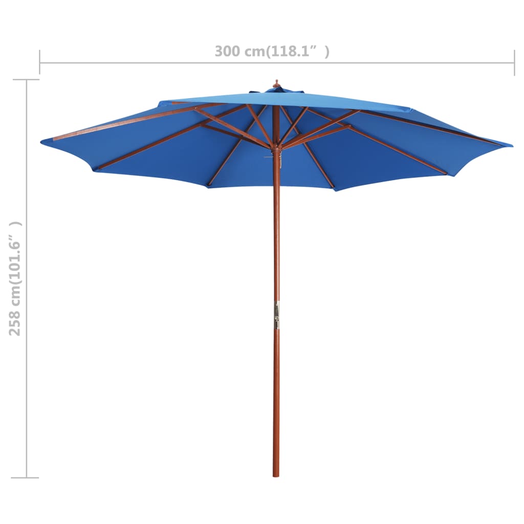 Suncobran s drvenim stupom 300 x 258 cm plavi