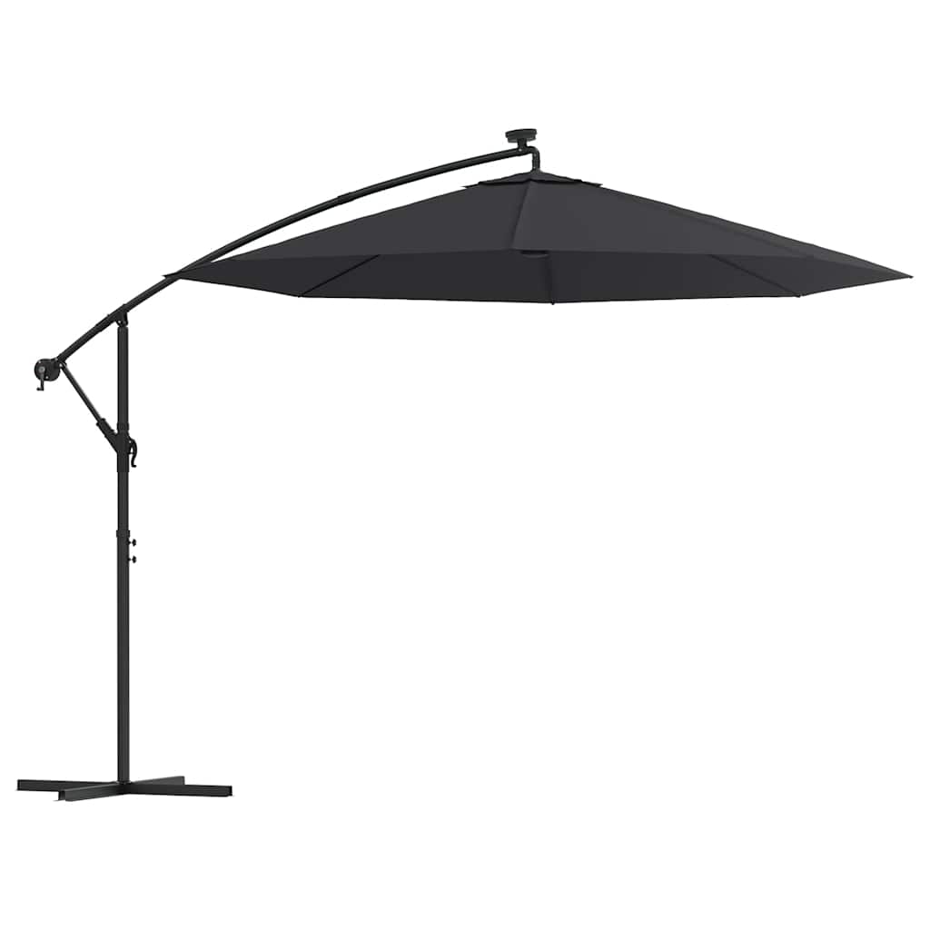 Konzolni vrtni suncobran LED s čeličnim stupom 300 cm crni
