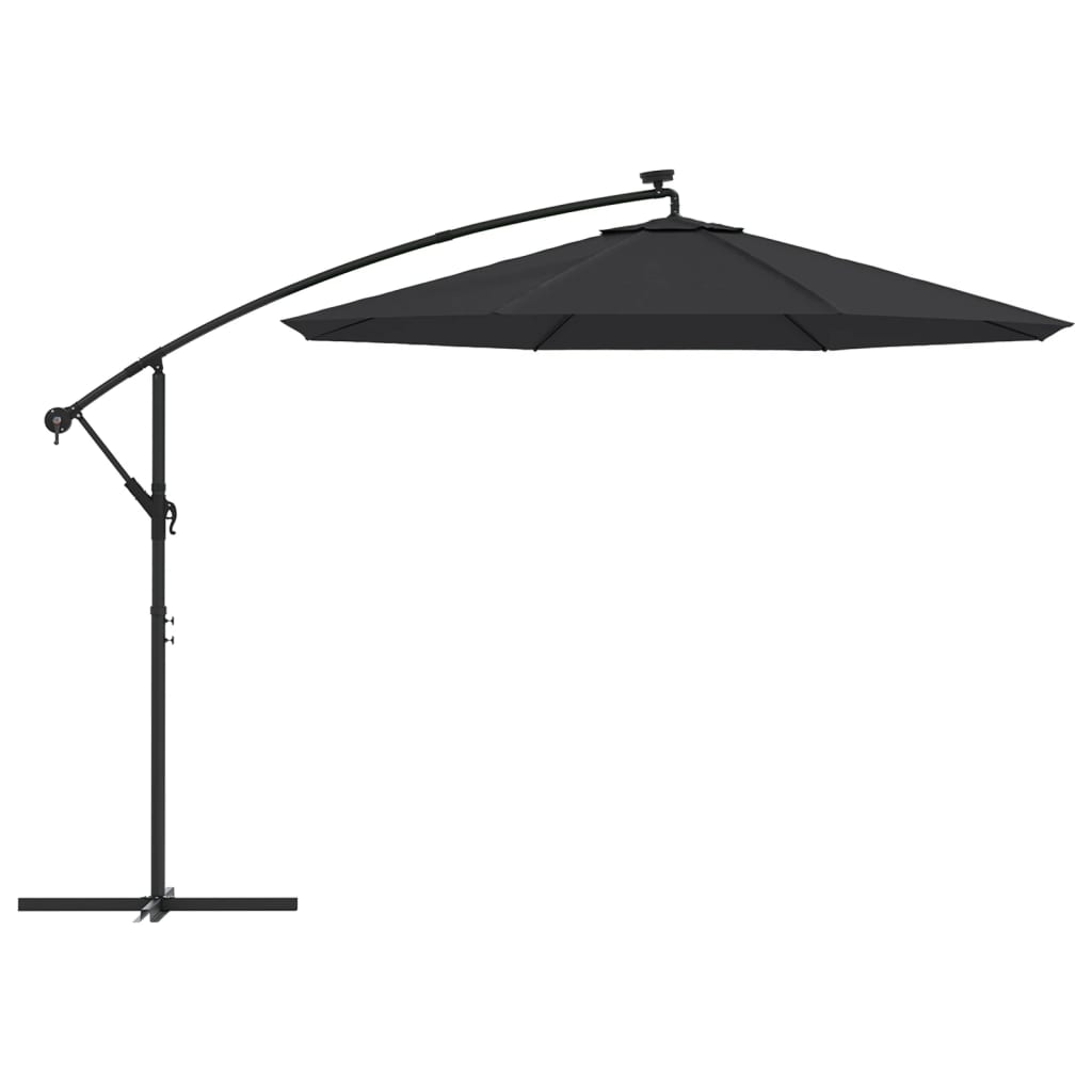Konzolni vrtni suncobran LED s čeličnim stupom 300 cm crni