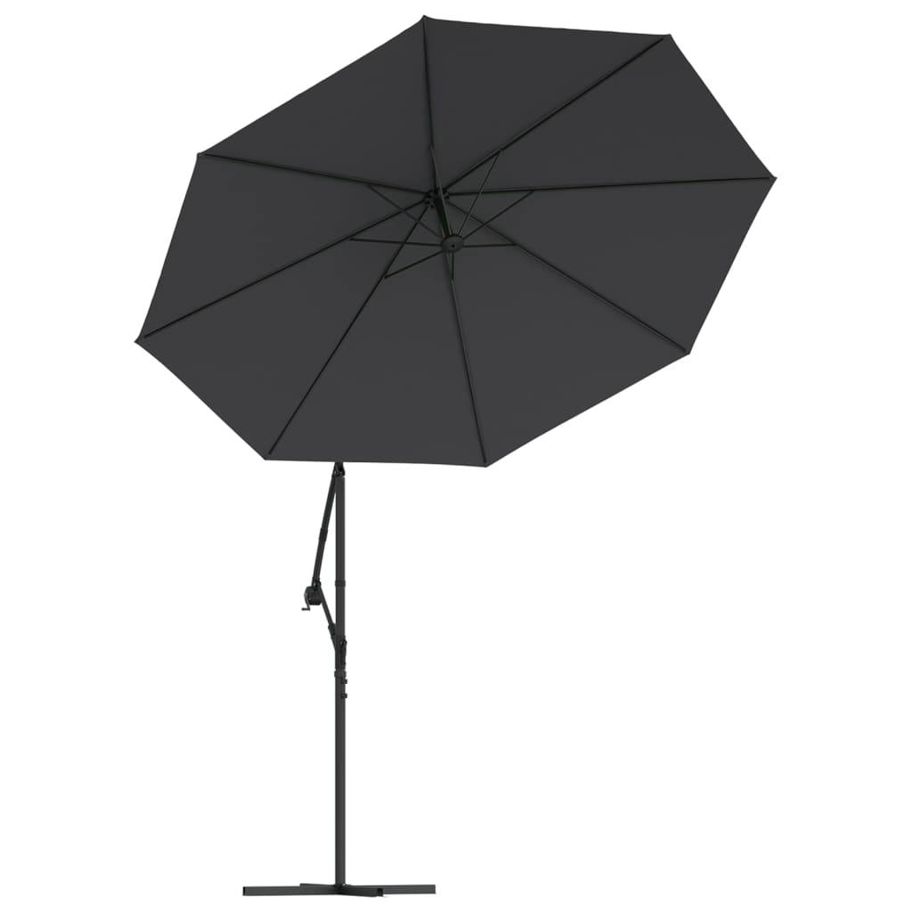 Konzolni vrtni suncobran LED s čeličnim stupom 300 cm crni