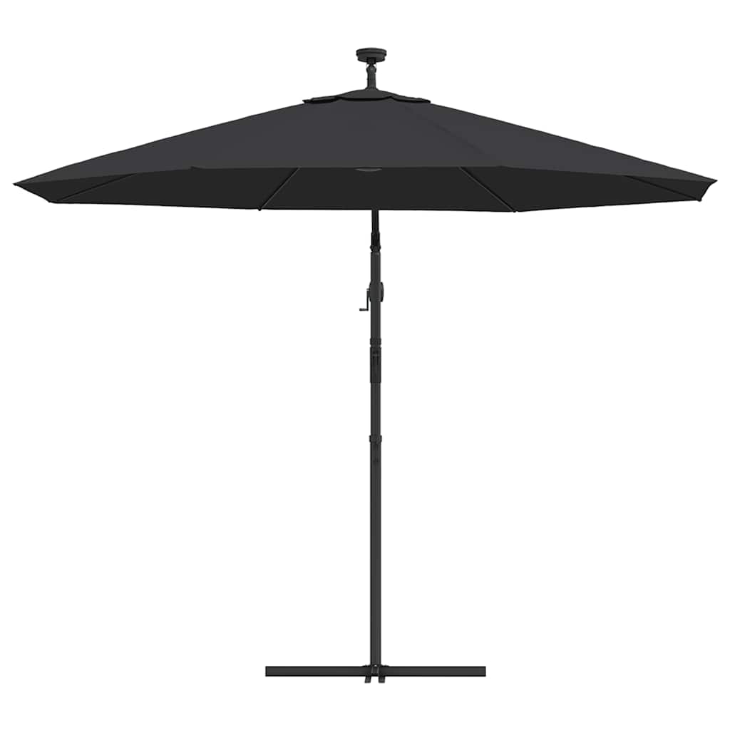 Konzolni vrtni suncobran LED s čeličnim stupom 300 cm crni