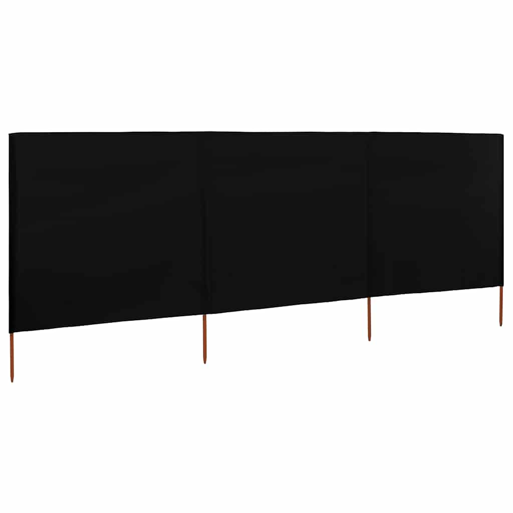 Vjetrobran s 3 panela od tkanine 400 x 120 cm crni